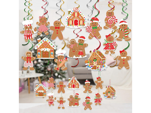 30pcs Gingerbread Party Decorations Hanging Swirls Christmas Gingerbread Streamers Decor for Christmas Birthday Party Supplies