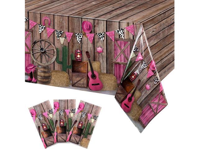 Tiamon 3 Pieces Western Party Tablecloth Cowgirl Table Cover Pink Western Cowgirl Plastic Tablecloth Disposable Wild West Table Cover for Baby...