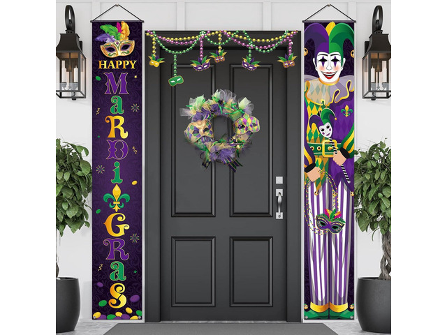 2 Pieces Mardi Gras Porch Sign Mardi Gras Banner Mardi Gras Party Hanging Door Banner Mardi Gras Porch Banner Mardi Gras Decoration Mardi Gras...