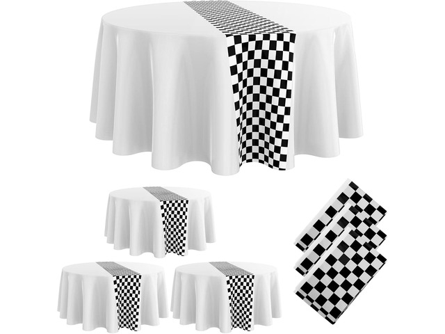 Oudain 3 Pcs Cars Birthday Party Supplies Racing Party Decorations Round Racing Tablecloth Checkered Flag Table Covers Road Plastic Table Cloth,...
