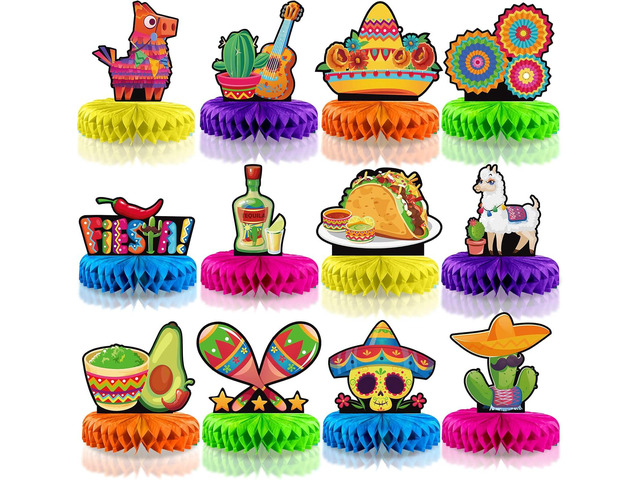 12 Pieces Fiesta Honeycomb Table Centerpiece, Cinco De Mayo Party Table Decorations, 8 Inch Mexican Table Centerpiece for Mexican Fiesta...