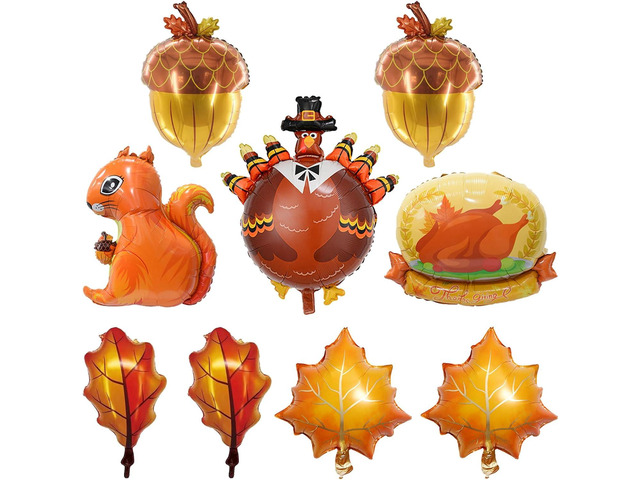 9 PCS Fall Balloons Thanksgiving Mylar Foil Balloons Turkey Squirrel Maple Leaf Pine Cones Balloon Harvest Autumn Party Supplies for Birthday Baby...