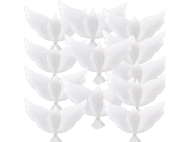 12 Pieces 36 Inches Large White Peace Dove Balloons Aluminum Foil Pigeon Bird Balloons for Wedding Engagement Funeral Memorials Remembrance Charity...