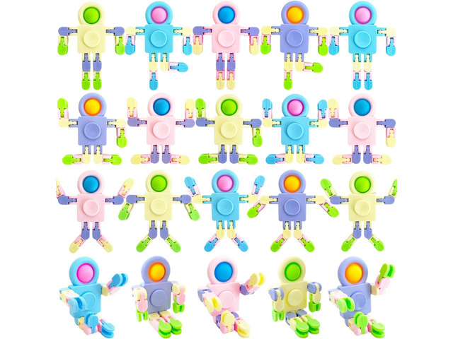 20 Pcs Funny Sensory Fidget Toys,Transformable Chain Robot Finger Toy,Stress Relief Fingertip Gyro Toys for Party Favors,Gifts,Classroom Supplies...