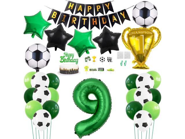 Daimay 29PCS Soccer Birthday Party Decoration - Sports Theme Football Supplies, Champion Trophy Foil Balloon, 9th Happy Birthday Banner, Green...