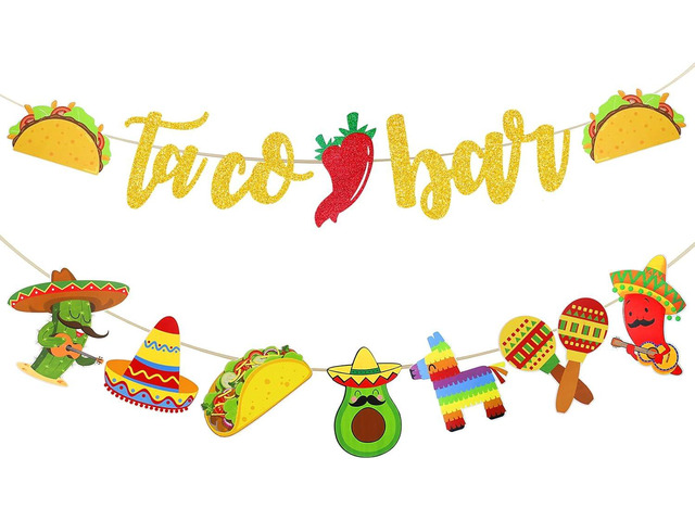 Fiesta Taco Bar Banner Garland 2 set Mexican Fiesta Party Banner with Cactus Donkey Maraca Sombrero Taco Pepper for Mexican Cinco de Mayo Fiestas...