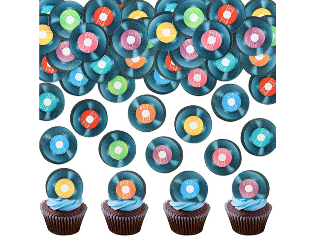 Ercadio 40PCS Edible Music Records Cupcake Toppers Record CD Cupcake Picks for Music Theme Baby Shower Record Collector Birthday Disco Ball Rock...