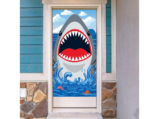 Shark Attack Door Cover for Shark Party Favor Sea Animal Birthday Backdrop Banner Wall Decoration Sign Front Door or Indoor Home Decor Ocean Theme...