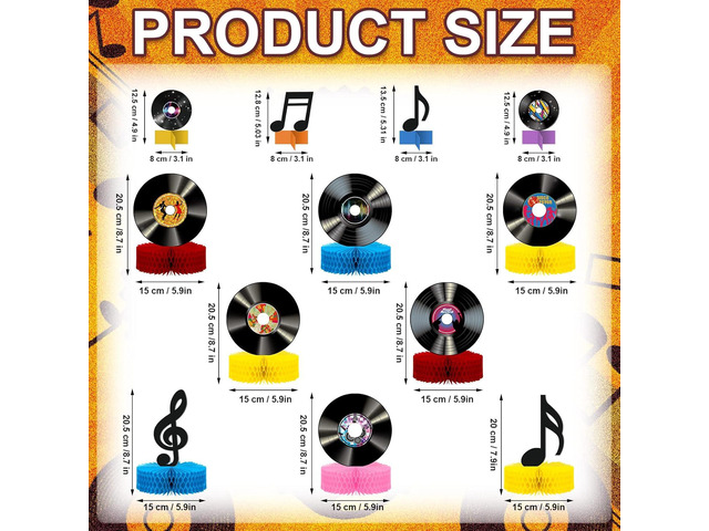 Eaasty 12 Pcs Music Party Decorations Vinyl Record Honeycomb Centerpieces 1950's 60s 70s 80s Rock and Roll Table Decorations Retro Record Note Sign...
