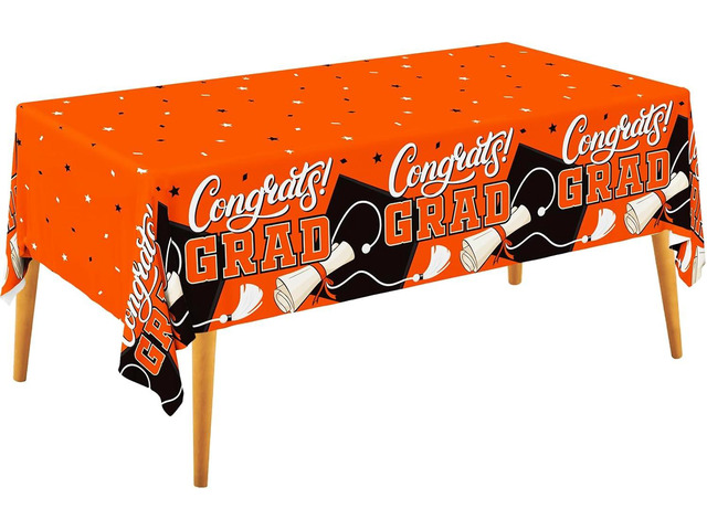 Gatherfun Graduation Decorations 2026 Kit - 2 Pcs Orange Gongrats Grad Tablecover for Party DecorationsGraduation Plastic Table Covers 54'x108'