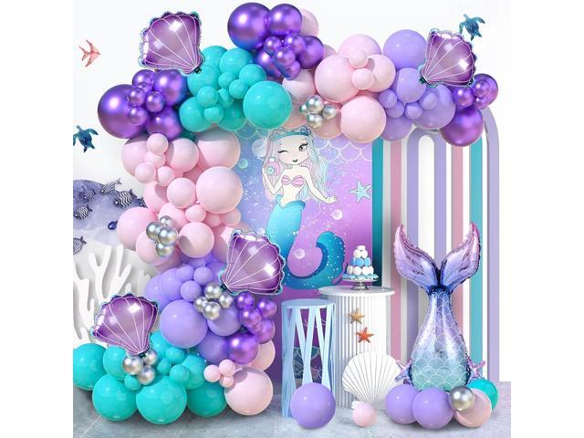 Mermaid Balloon Garland Arch Kit, Pastel Pink Purple Green Balloons Arch with Mermaid Tail Seashell Foil Balloon for Little Mermaids Party...