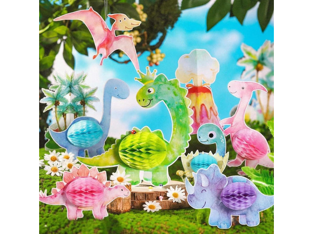 Hotop 9 Pcs Pink Watercolor Dinosaur Party Honeycomb Centerpiece Little Dino Center Piece Birthday Supplies 3D Table Toppers for Kids Girls Baby...