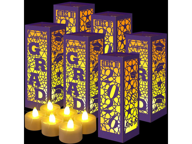 Rossesay 6 Pcs Graduation Table Centerpieces Boxes Class of 2026 Graduation Lanterns for Centerpieces with LED Candles Congrats Grad School College...
