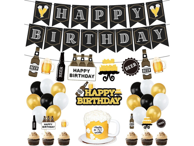 Beer Birthday Party Decorations, Cheers and Beers Happy Birthday Party Banner Balloons Decorations Aged to Perfection Party Supplies for Men 30th...