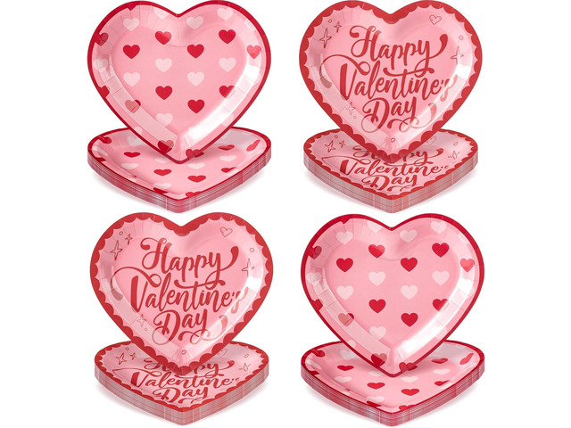 48PCS Love Party Plates,Big Heart Shaped Disposable Paper Plates,Heart Party Supplies for Bridal Wedding Engagement,Love Plates for Valentines...