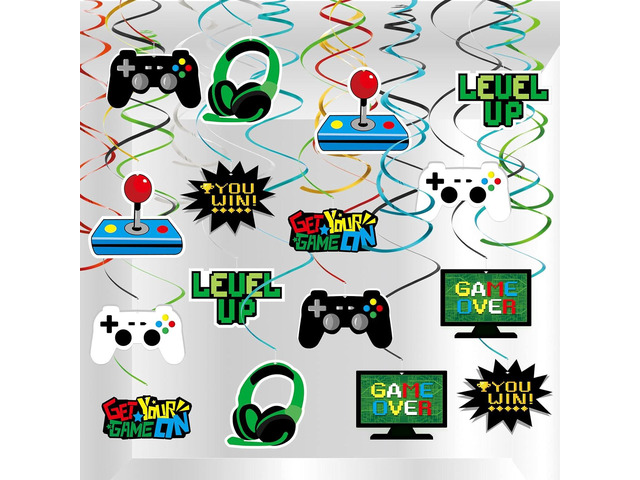 MIAHART 34 Pieces Video Game Party Hanging Swirls Decorations Foil Ceiling Streamers for Video Game Themed Birthday Party Decorations