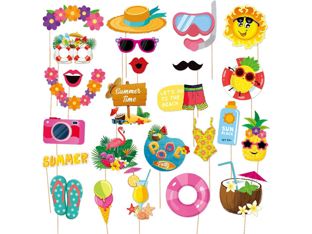 OURUOLA Summer-Hawaiian Luau Beach Party-Decorations Photo Booth - 25pcs DIY Props,Tropical Aloha Flamingo Glasses Photography Decor, Kid Adult...