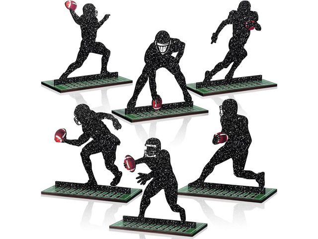 Geetery 6 Pcs Football Party Table Decoration Wooden Sports Table Sign Football Player Silhouette Centerpieces Rugby Tiered Tray Decor for Fans...