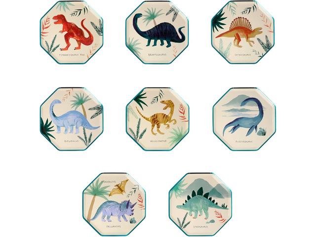 Meri Meri Birthday Party Plates, Pack of 8 Disposable Plates for Fun Themed Kids Parties, Kids Birthday Supplies Dinosaur, Safari, Space & More