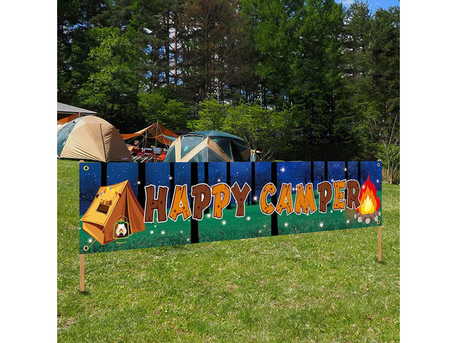 Camping Party Decorations Happy Camper Banner, Camping Theme Birthday Party Supplies, Camp Adventure Baby Shower Indoor Outdoor Party Decor
