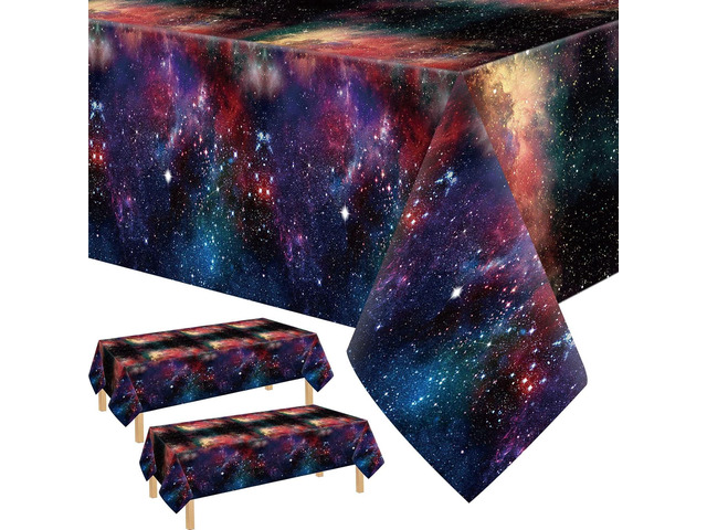 Buryeah 3 Pack Galaxy Tablecloth Space Starry Night Tablecloth Space Galaxy Stars Theme Party Table Cover for Birthday Home Decorations, 54 x 108...