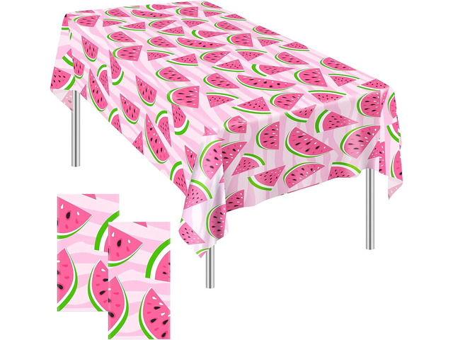 Ruisita 2 Pieces Watermelon Tablecloth 54 x 108 Inches Tablecover Pink Watermelon Disposable Tablecloth Suitable for Indoor or Outdoor Use Party...