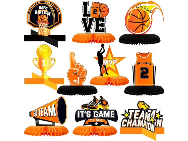 Spakon 10 Pieces Basketball Birthday Decorations Basketball Table Centerpieces Party Decorations Honeycomb Centerpieces for Birthday Baby Shower...