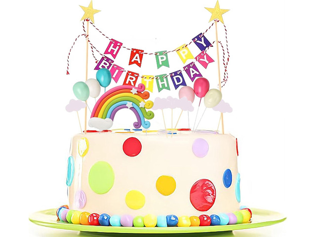 Rainbow Cake Topper, 15-Piece Cake Decoration Set, Lnclude Colorful Rainbow Clouds Balloon Stars, For Boy Girl Kid Birthday Baby Shower Party...