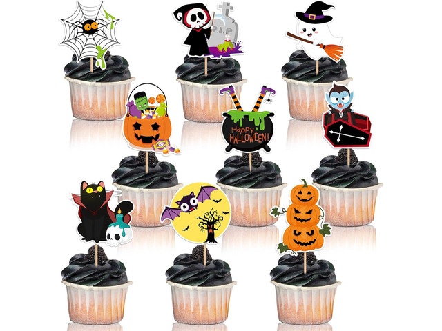 SANNIX 72 Pcs Halloween Cupcake Toppers Food Picks Pumpkin Bat Ghost Toothpicks for Halloween Decorations Birthday Party Decor Supplies Cake Food...