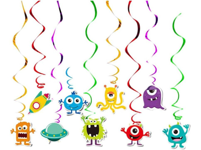 Amosfun 18PCS Useful Cartoon Monster Creative Colorful Cute Spiral Pendants Ceiling Swirl Party Supplies Spiral Streamers for Festival Decorations...
