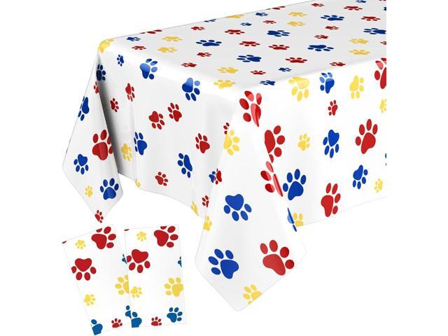 Gilprop 54x108 Inch Large Cartoon Themed Tablecloth Blue Dog Paw Print Tablecloth Birthday Party Decorations Plastic Disposable Rectangle Table...