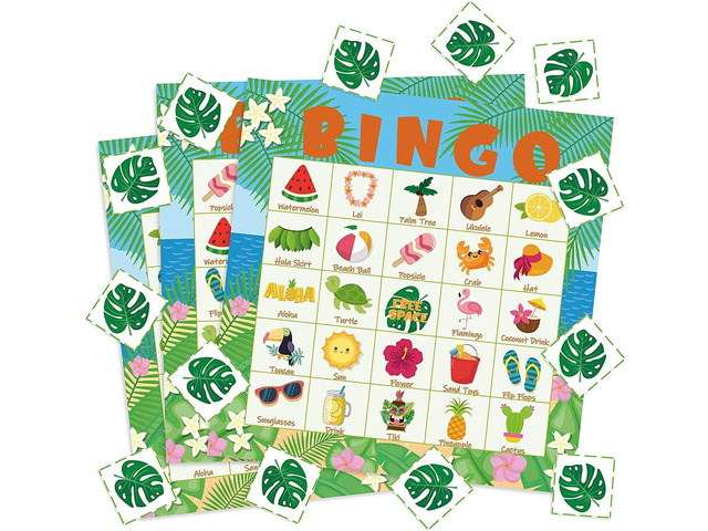 WATINC 41pcs Hawaiian Bingo Game, Tropical Summer Party Games with 24 Players, Hawaiian Bingo Cards for Kids School Classroom Party Supplies...