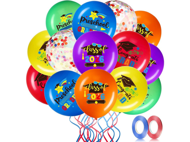 Skylety 50 Pieces 12 Inches Preschool Graduate Party Balloon Decoration Class of 2026 Kindergarten Congrats Grad Latex Balloon for Pre Elementary...