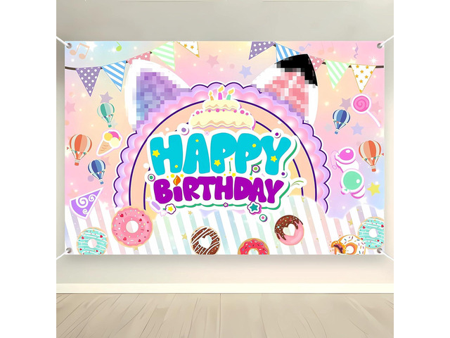 Cute Cartoon Cat Theme Backdrop for Kids Birthday Party Decorations - Durable Photo Booth Banner Props, Party Supplies Background (39x59 inches /...