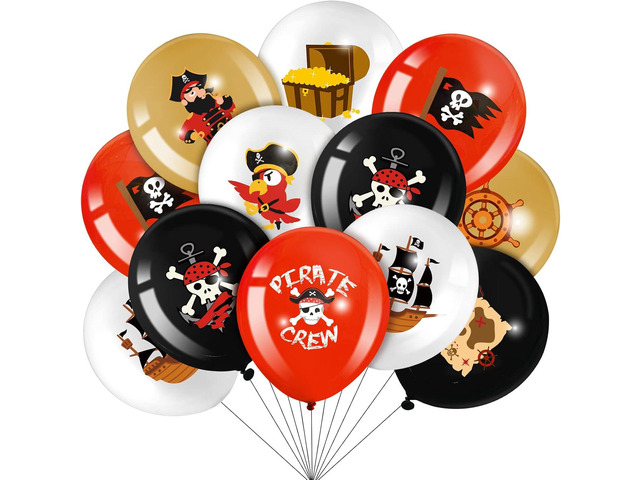 45 Pcs Pirate Party Balloons Red Black White Latex Balloons Set Round Caribbean Gold Skull Pirate Ship Sea Sailing Decoration for Birthday Party...