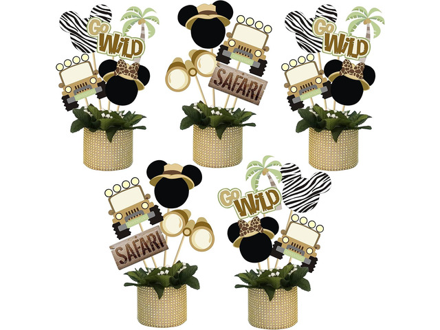 Mouse Safari Centerpiece Sticks- Let's Go Wild Jungle Animal Birthday Party Baby Shower Table Toppers for Kids28PCS