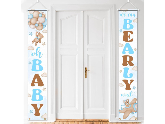 Bear Baby Shower Party Decorations Oh Baby Porch Sign Banner Gender Reveal Banner Porch Sign for Welcome Baby Party Gender Neutral Bear Photo Props...