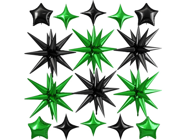 Black Green Star Balloons,22Inch Explosion Spike Balloons and 10Inch Star Balloon for Soccer Theme Birthday Wedding Baby Shower and Halloween Party...