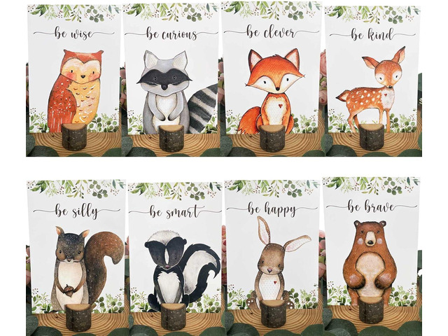 8Pcs Woodland Centerpieces and Wooden Stands, Woodland Animal Baby Shower for Table Decorations, Double Side Forest Themed Birthday Party Supplies,...