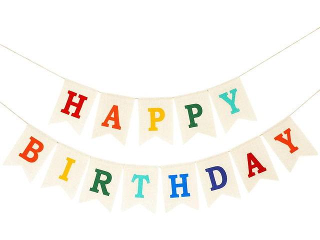 Burlap Happy Birthday Banner, Assembled Birthday Banner Sign Garland for Colorful Birthday Party Decorations