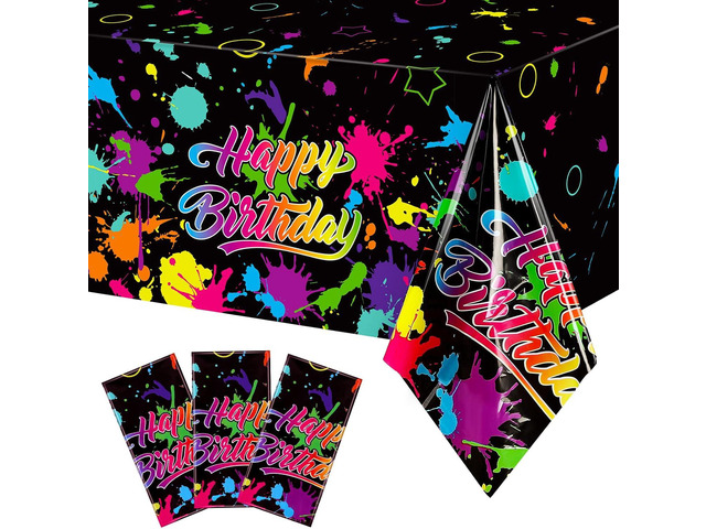 3 Pcs Glow in the Dark Tablecloth Disposable Plastic Neon Table Cloths Happy Birthday Glow Party Table Covers for Neon Black Light Birthday Party...