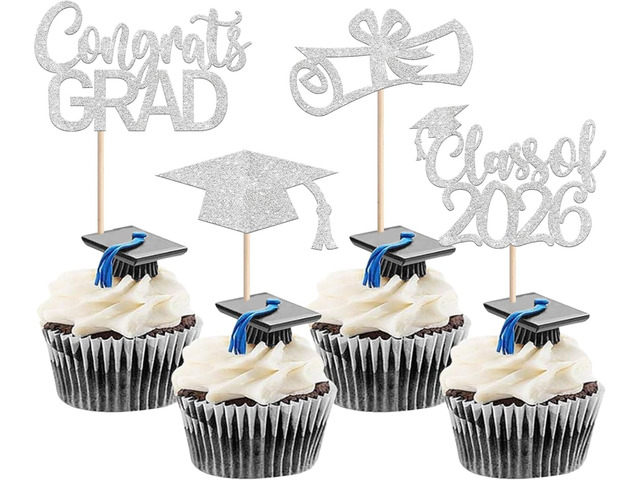 Rsstarxi 36 Pack Class of 2026 Cupcake Toppers Glitter Graduation Hat Diploma Done Cupcake Picks Congrats Grad Cake Decorations for 2026 Graduation...