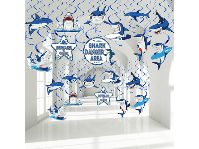 Censen 30 Pieces Shark Hanging Swirls Decorations Shark Party Supplies Ocean Sea Foil Swirls Hanging Ceiling Decoration for Sea Theme Baby Shower...