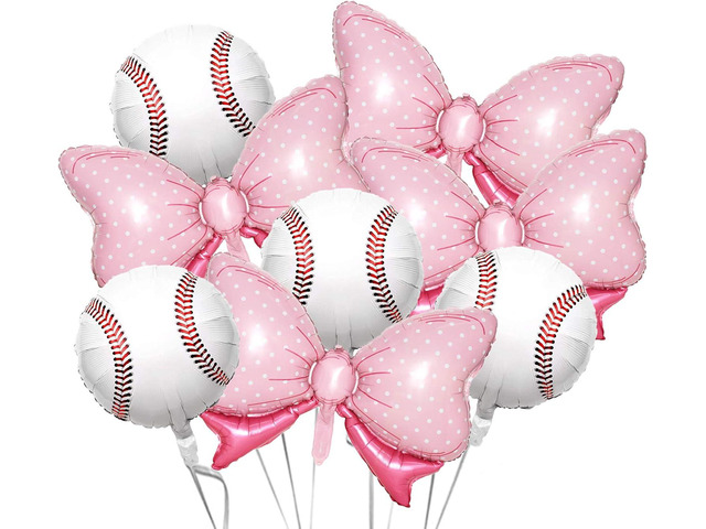 8Pack Gender Reveal Party Balloons, 4Pcs Pink Bow Foil Balloons 4Pcs Foil Baseball Balloons for Baseball or Bows Gender Reveal Party Decorations...