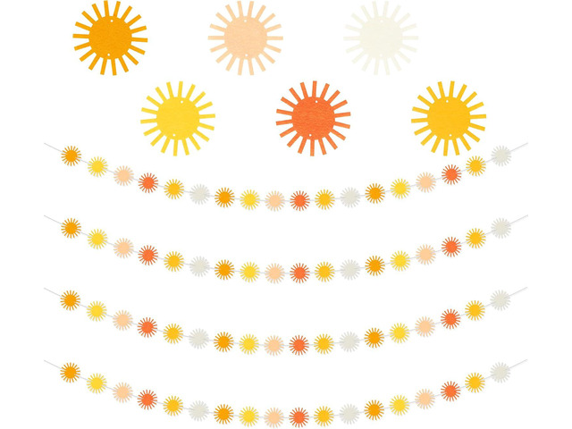 Boho Sun Garland Felt Artificial First Trip Around The Sun String Banner Hippie Boho Muted Sunrise Party Supplies Aesthetic Indoor Outdoor Party...
