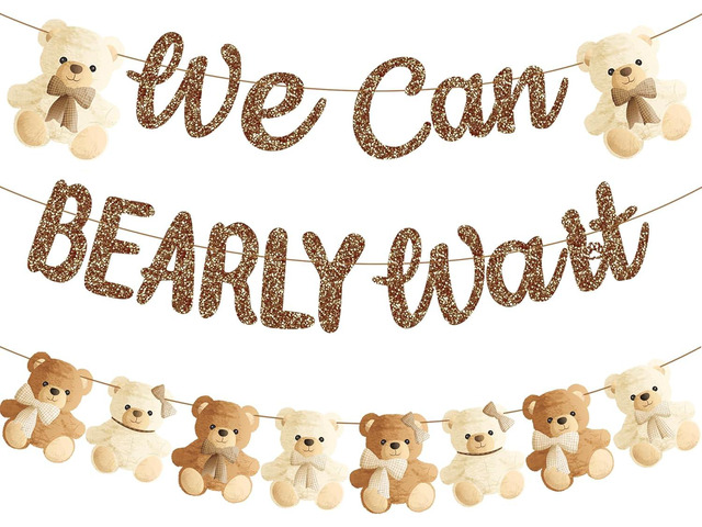umoni Teddy Bear Banner, We Can Bearly Wait, Brown Glitter, Baby Shower Decorations, Gender Reveal Party Supplies, 19.0x70.0 inches