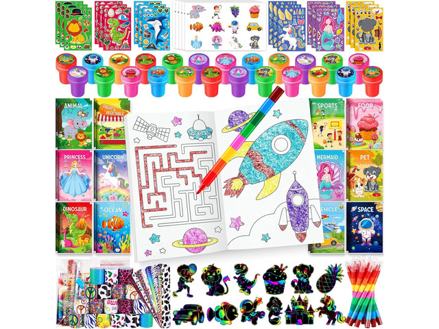 BenLouis 96Pcs Kids Party Favors Mini Coloring Books Crayon Slap Bracelets Stickers Set Bulk for Kids 4-8-12 Classroom Birthday Gifts Goodie Bags...