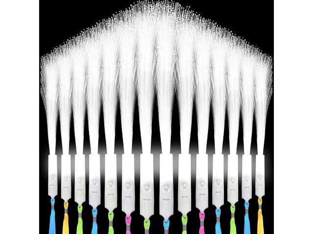 SHQDD 100 PCS White Fiber Optic Wands, LED Fiber Wands, Wedding Party Supplies, Glow Fiber Wands Sticks, Flashing LED Wands, Fiber Optic Light Wand...