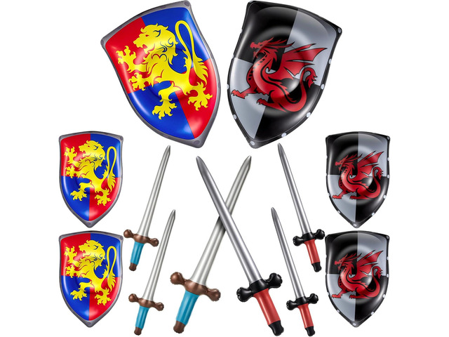 Poen 4 Pcs Inflatable Sword and Shield Knight Party Favors Set Blow up Medieval Sword Shield for Prince Party Favors Decorations Cosplay...
