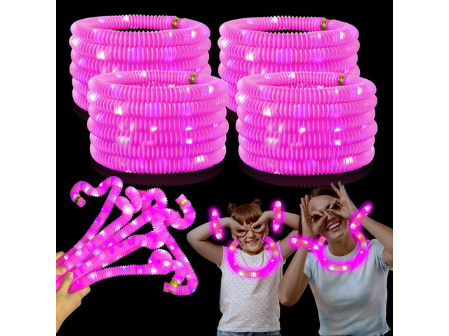 Pink Glow Sticks Party Favors Supplies for Kids 24 PCS,LED Light up Pop Tubes for Toddlers,Neon Necklaces Bracelets Accessories,Glow Birthday...